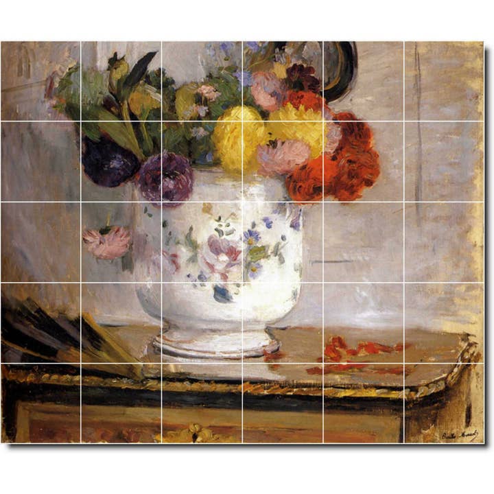 Dahlien von Berthe Morisot Blumen Keramik-Wandfliesen-Wandbild für den Großhandel von Picture-Tiles.com