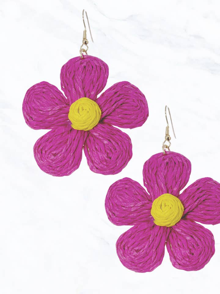 Raffia Flower Shape Post Earring for wholesale by Suzie Q USA