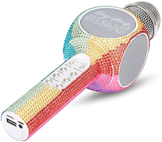 Trend Tech Brands - Vente Haut-parleurs - Microphone karaoké arc-en-ciel avec paillettes et haut-parleur Bluetooth4