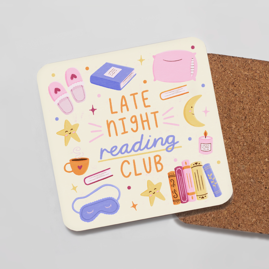 Shake The Label - Wholesale Coasters - Late Night Reading Club Coaster - Book Lover Gift0