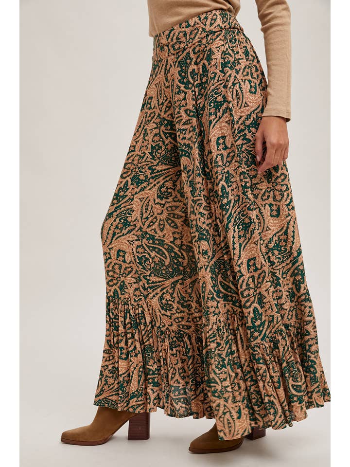 Bluivy - Wholesale Pants - Women's - PAISLEY PRINT WIDE RUFFLED PANTS2