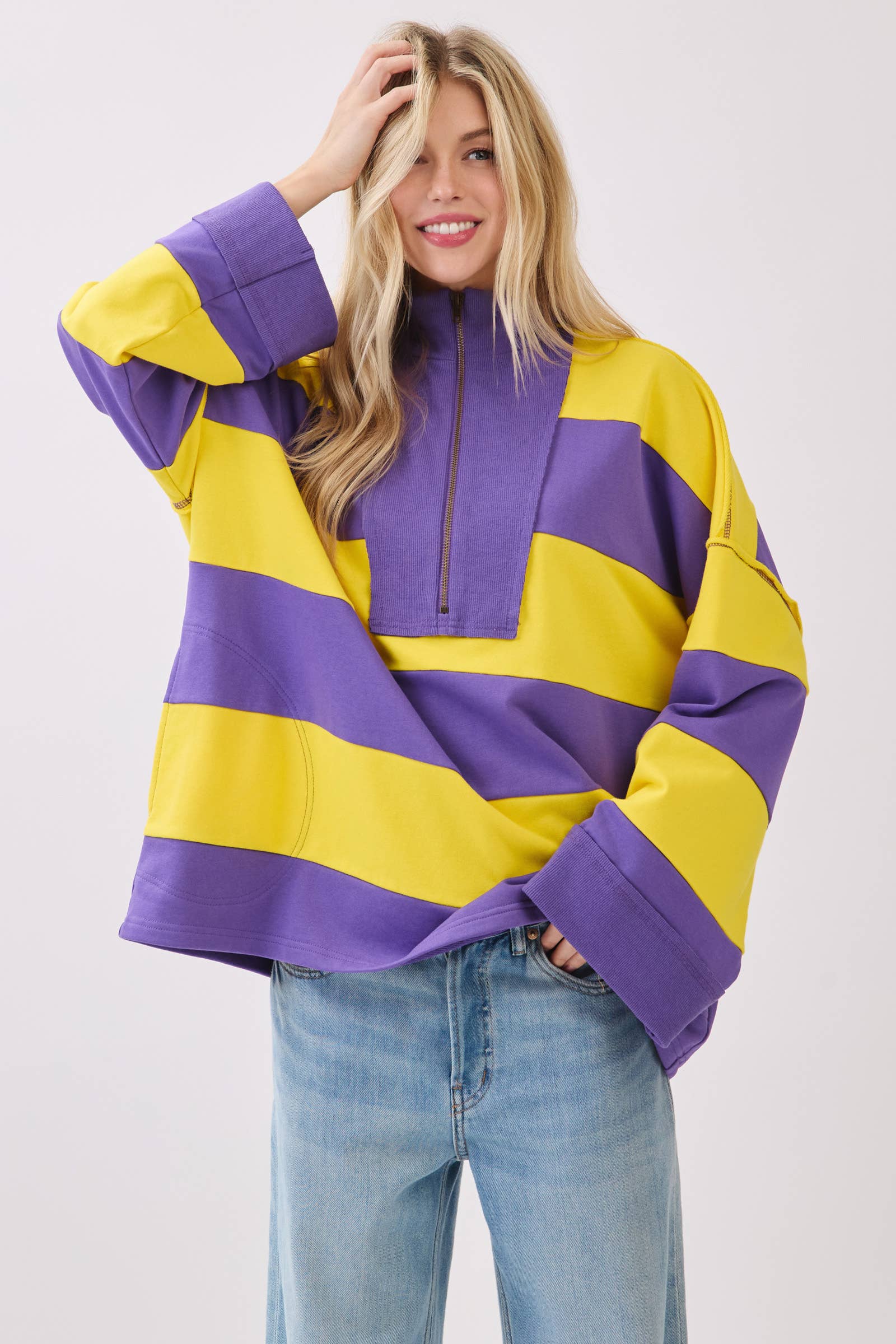 Sewn and Seen - Vente Sweat-shirt – femme - Pull à fermeture éclair rayé5