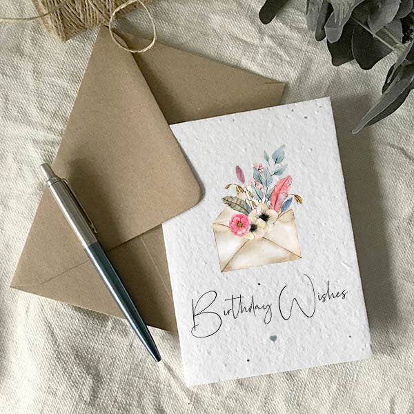 Floral birthday wishes plantable wildflower seed card for wholesale by Wild Bloom Press