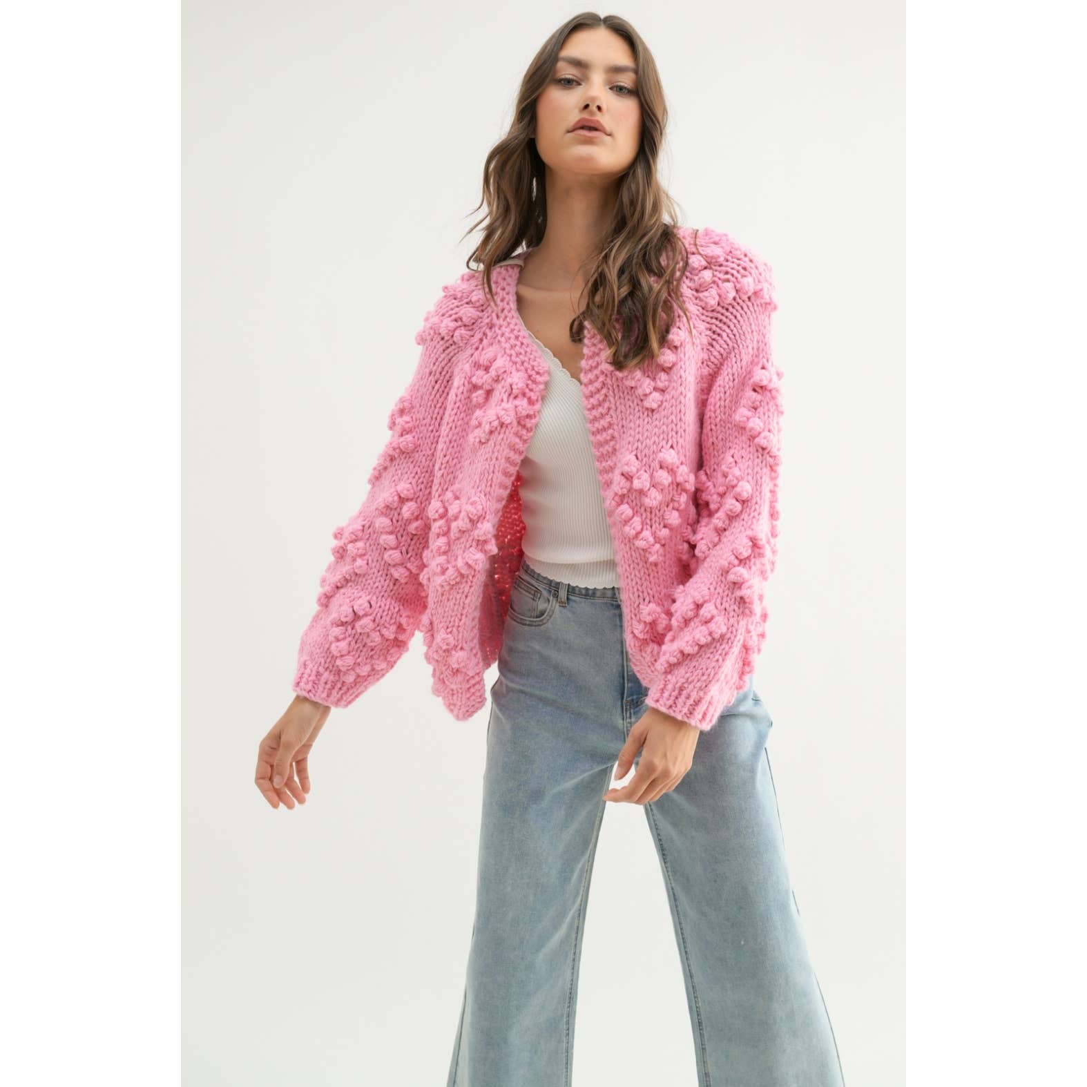 Apolline - Wholesale Cardigan - Women's - HAND KNIT POM-POM HEART CARDIGAN0