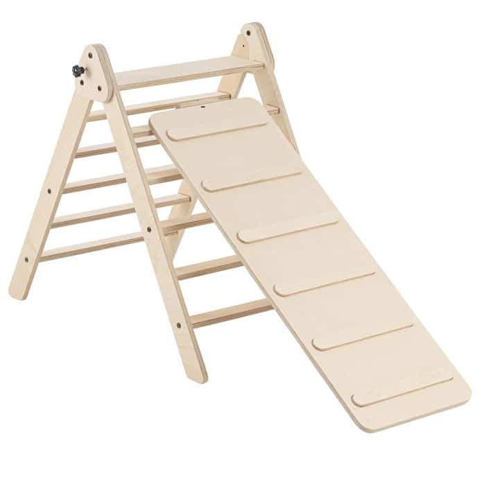 Triángulo con tobogán y escalada Pikko, triángulo de escalada Montessori con tobogán, plegable, triángulo Pikler plegable para venta al por mayor de Idea Gioconda