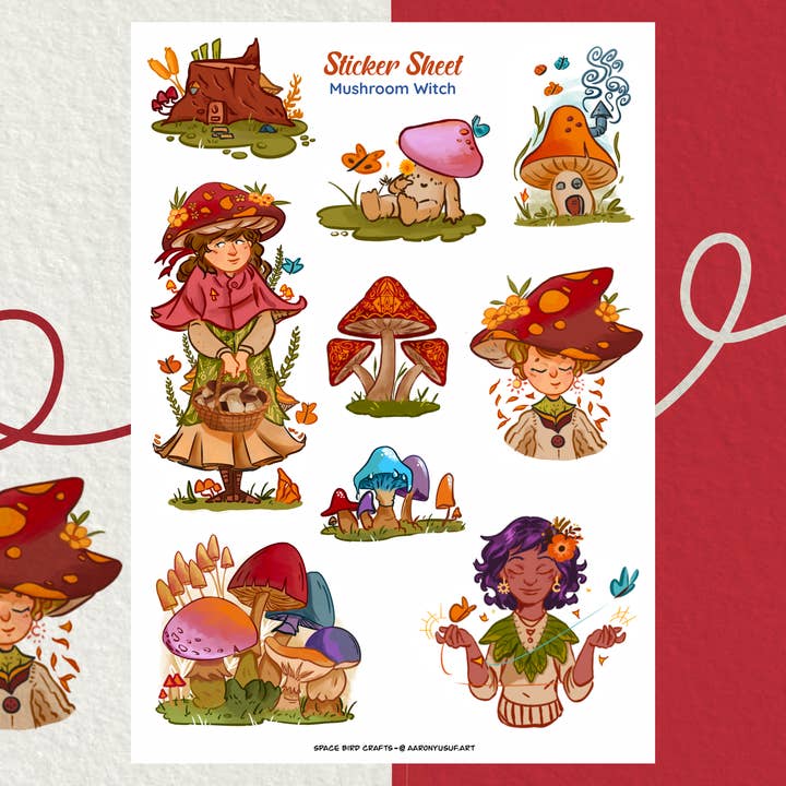 Mushroom Witch stickervel voor bullet journals voor wholesale door Split Moon Studios