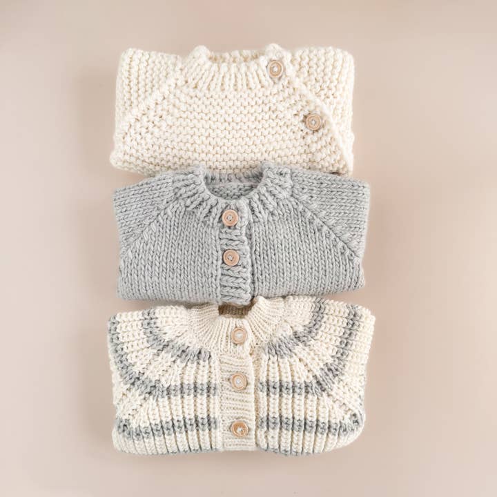 The Blueberry Hill - Wholesale Cardigan - Baby - Rib Knit Stripe Cardigan, Bowie Grey Baby Kid Sweater Basics