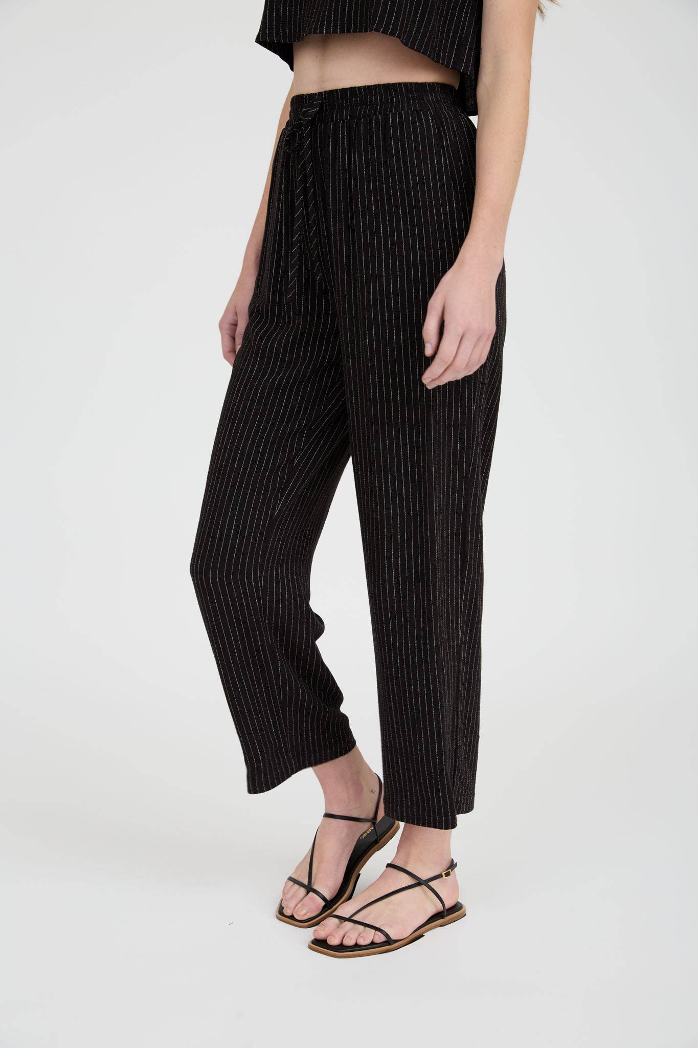 MINE - Wholesale Pants - Women's - PINSTRIPE DRAWSTRING STRAIGHT LEG LINEN PANTS12