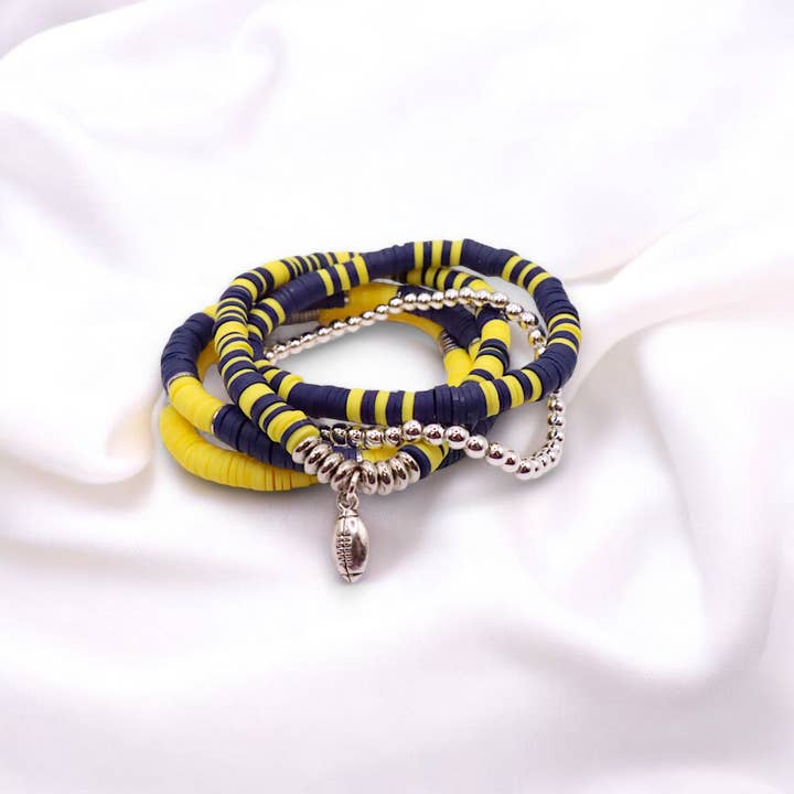 Fish Towne Designs, LLC - Wholesale Jewelry Set - Navy Blue and Yellow Game Day Bracelet Stack3