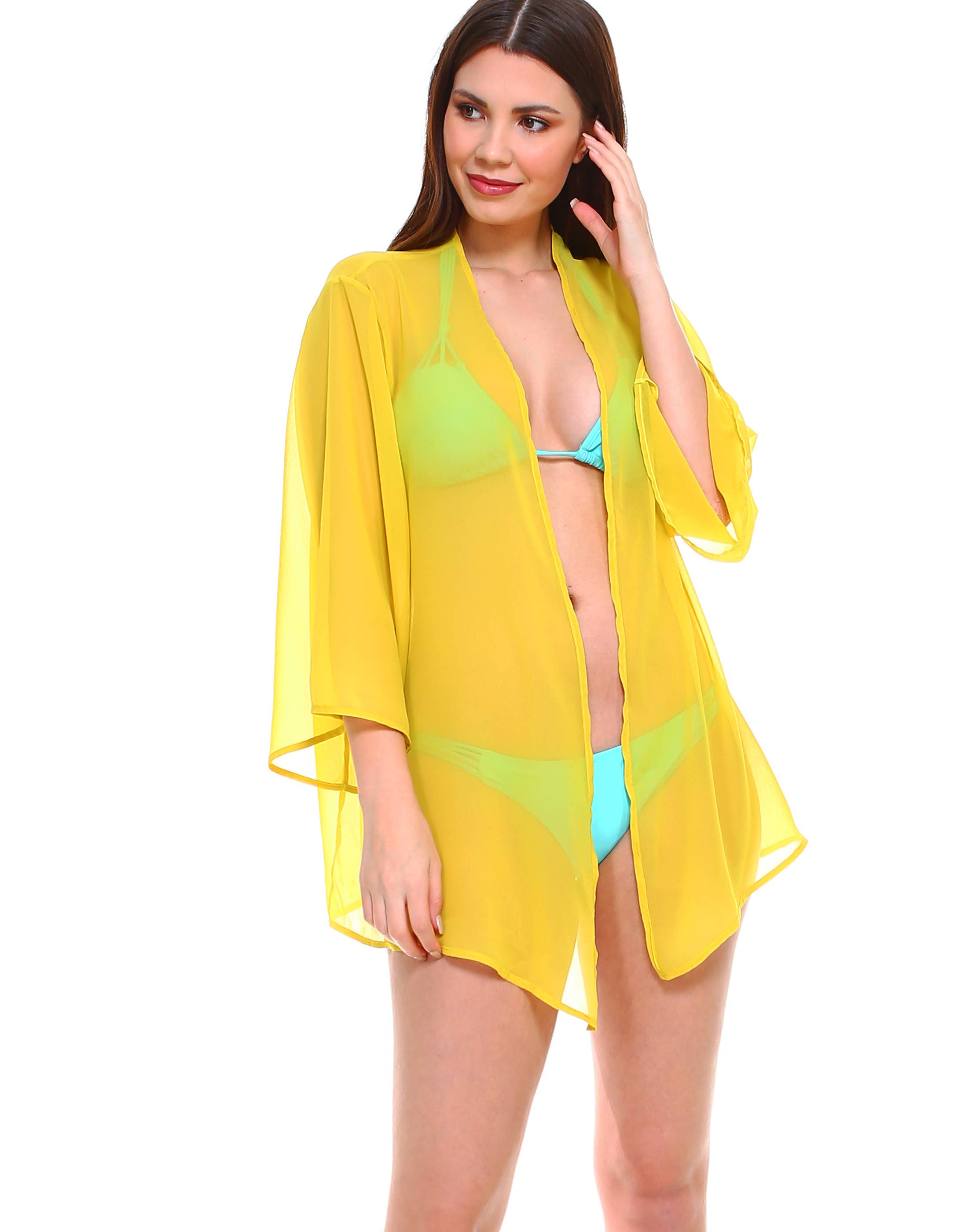 Shop Lev - Vendita all'ingrosso Kimono - Donna - Cardigan oversize con maniche a kimono in chiffon tinta unita9