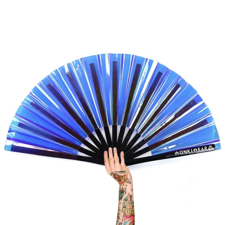 XL Festival Fan - Iridescent, Blue Temptress for wholesale by Wonkiwear Ltd