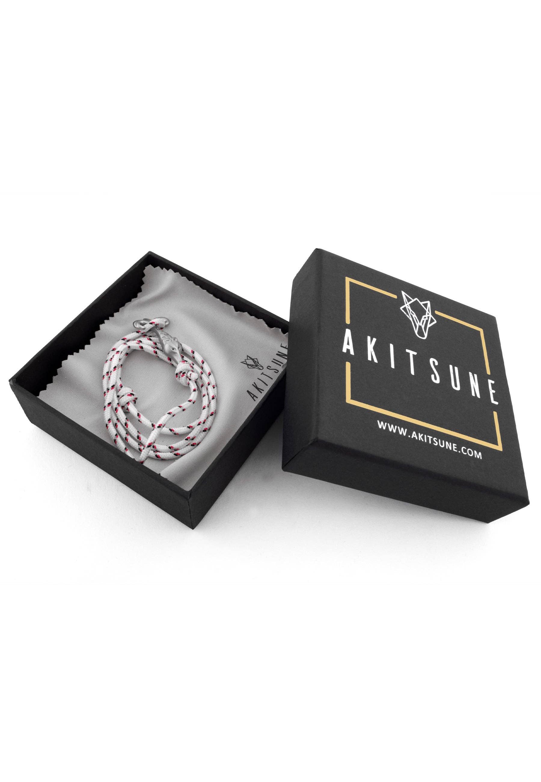 Blackskies - Wholesale Woven/Braided Bracelet - Vulpes Nylon Bracelet Double Wrapped Silver - White-Blue-Red2