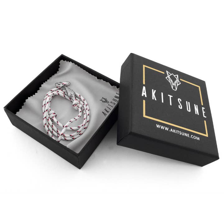 Blackskies - Wholesale Woven/Braided Bracelet - Vulpes Nylon Bracelet Double Wrapped Silver - White-Blue-Red2