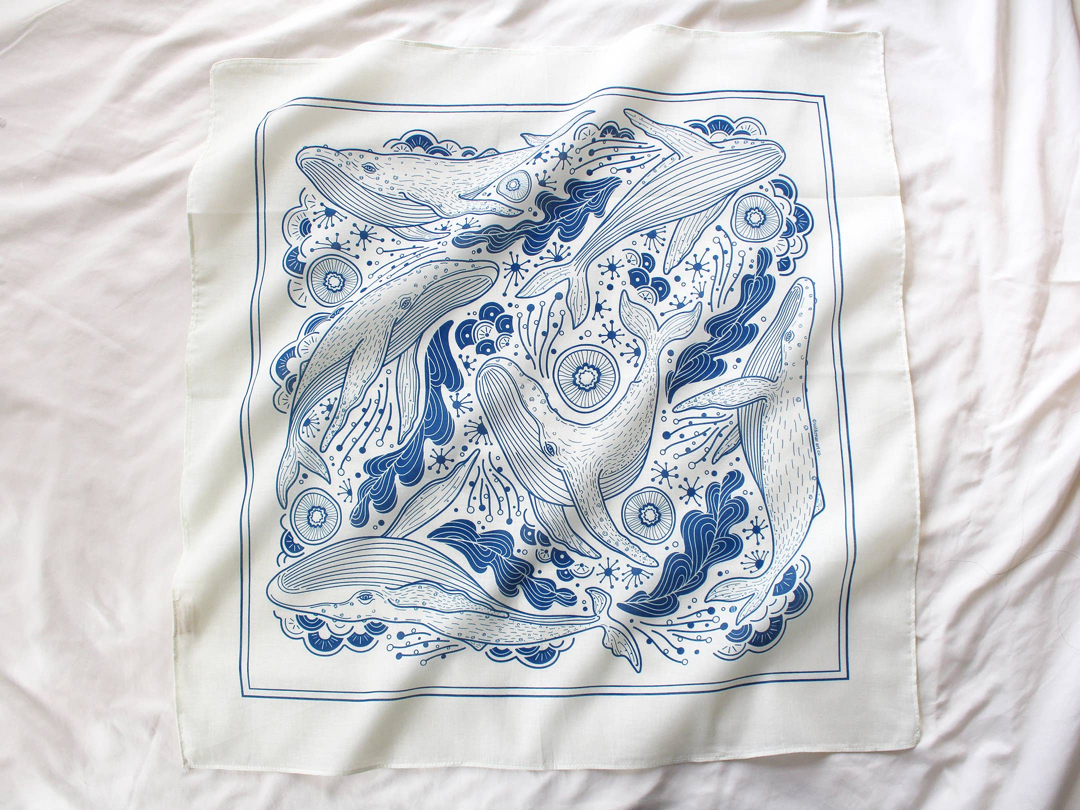 sol&mar art co. - Wholesale Bandana - Unisex - Whale, and the Ocean Bandana Scarf (Off-White)1