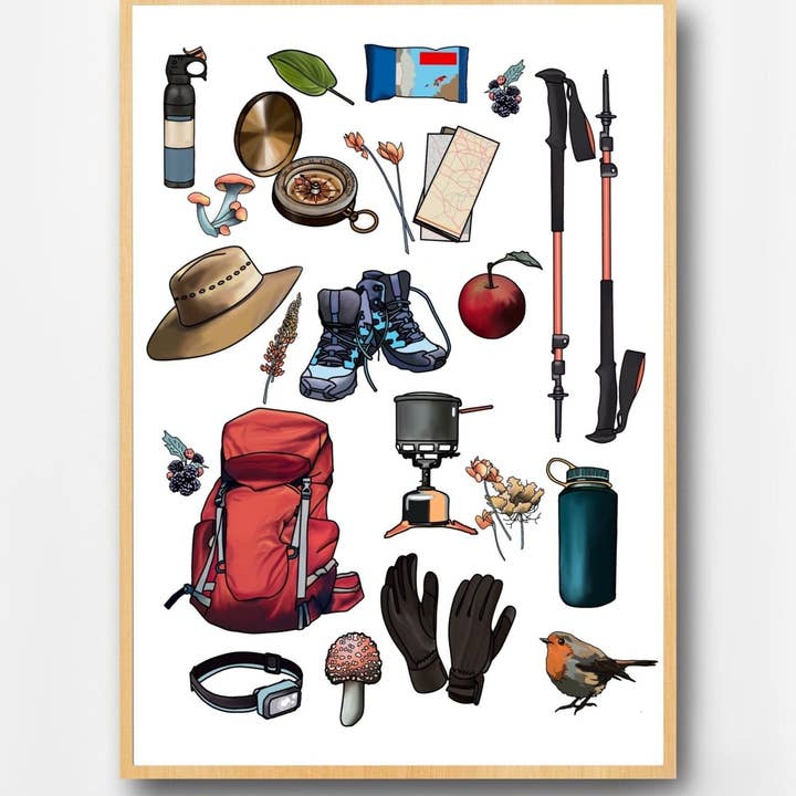 Poster di attrezzatura da escursionismo | Regali per escursionisti per la vendita all'ingrosso da parte di Wild Life Design Co.