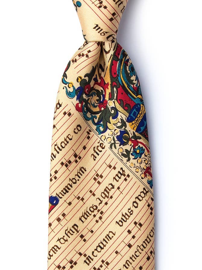 Illuminated Music Score Tie - Beige Silk for wholesale by Alynn