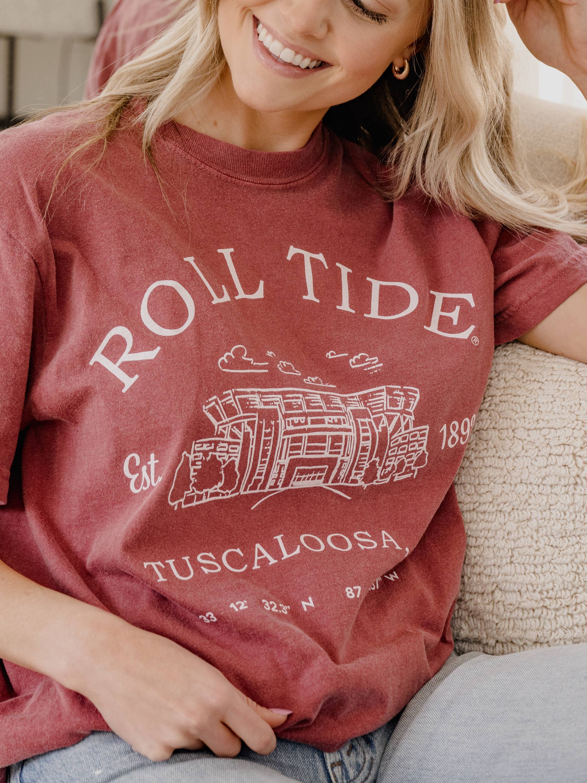 LivyLu - Wholesale Screen Printed T-Shirt - Unisex - Bama Stadium Coordinates Crimson Comfort Colors Tee2