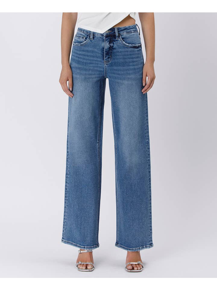 SUPREME TUMMY CONTROL SUPER HIGH RISE BAGGY WIDE JEANS LV1574 for wholesale on Faire