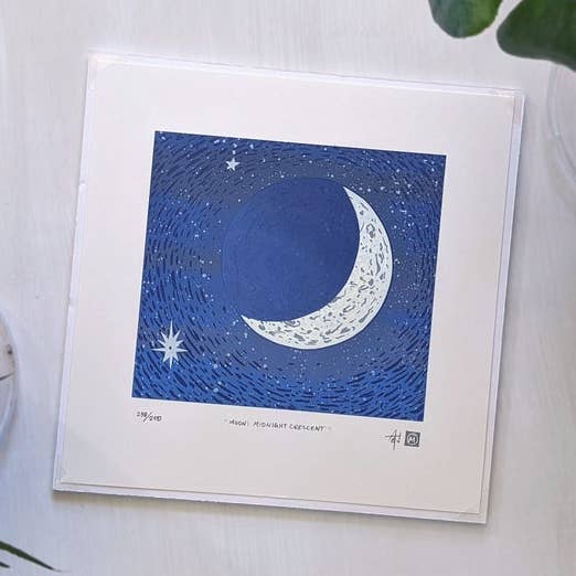"Moon: Midnight Crescent" Fine Art Limited Edition Serigraph for wholesale by Midnight Oil Studio & Workshop