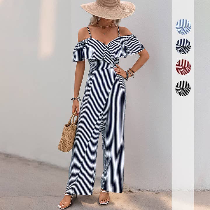 Combinaison rayée épaules dénudées, facile à porter pour la vente par onatorobi