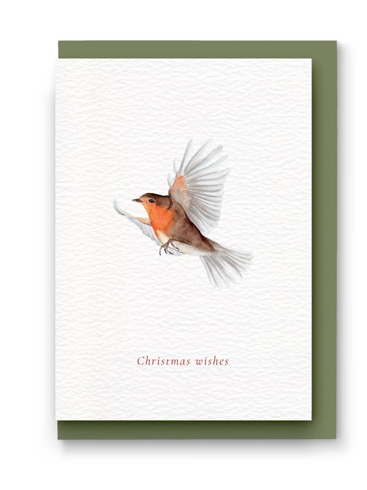Traditional Christmas Card with Robin for wholesale by Kate Hall Design