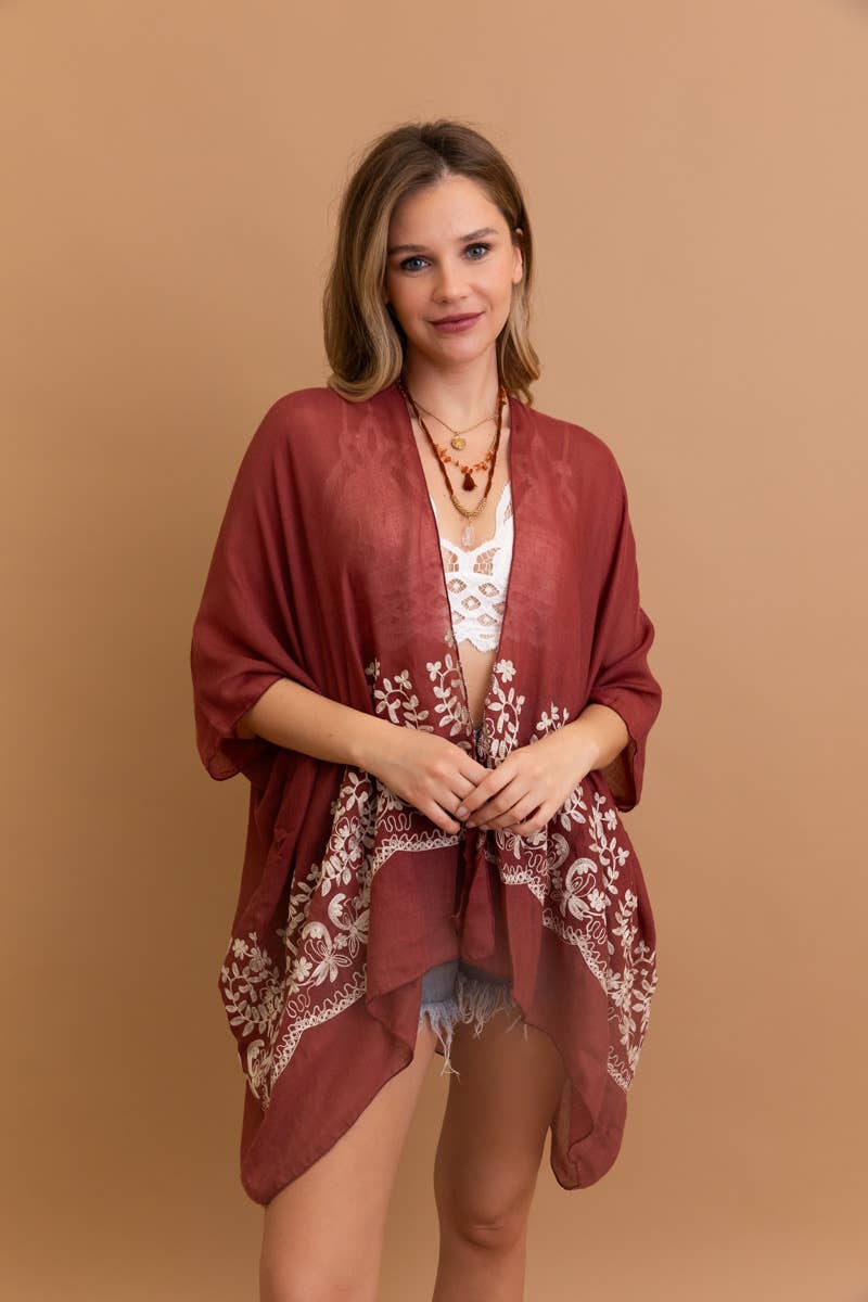Leto Accessories - Wholesale Kimono - Women's - Lightweight Summer Kimono | Floral Embroidery & Tassels 🌻7