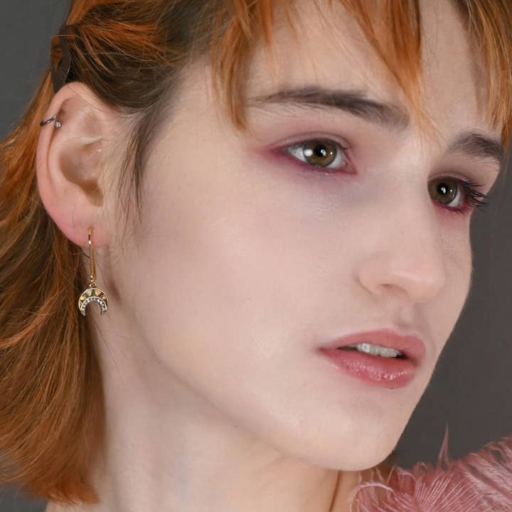 KBD Studio - Wholesale Dangle Earrings - Vintage Deco Crescents w/ Tiny Crystals Earrings3