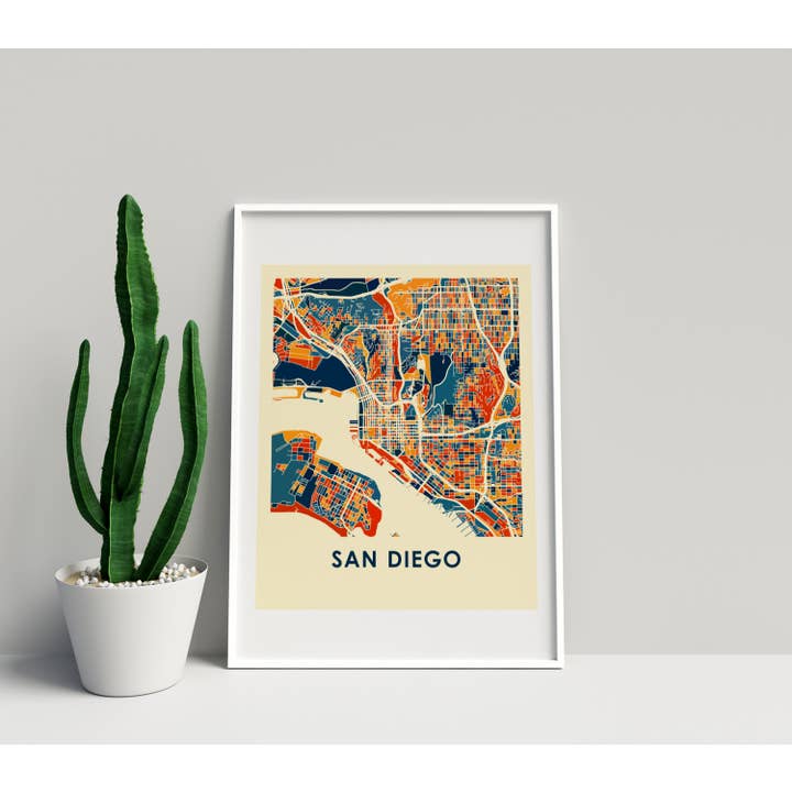 8" x 10" Prussian San Diego Map Print - Chroma Style for wholesale by ILIKEMAPS