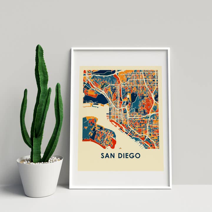 Impresión de mapa prusiano de San Diego de 11 «x 14" - Chroma Style para venta al por mayor de ILIKEMAPS