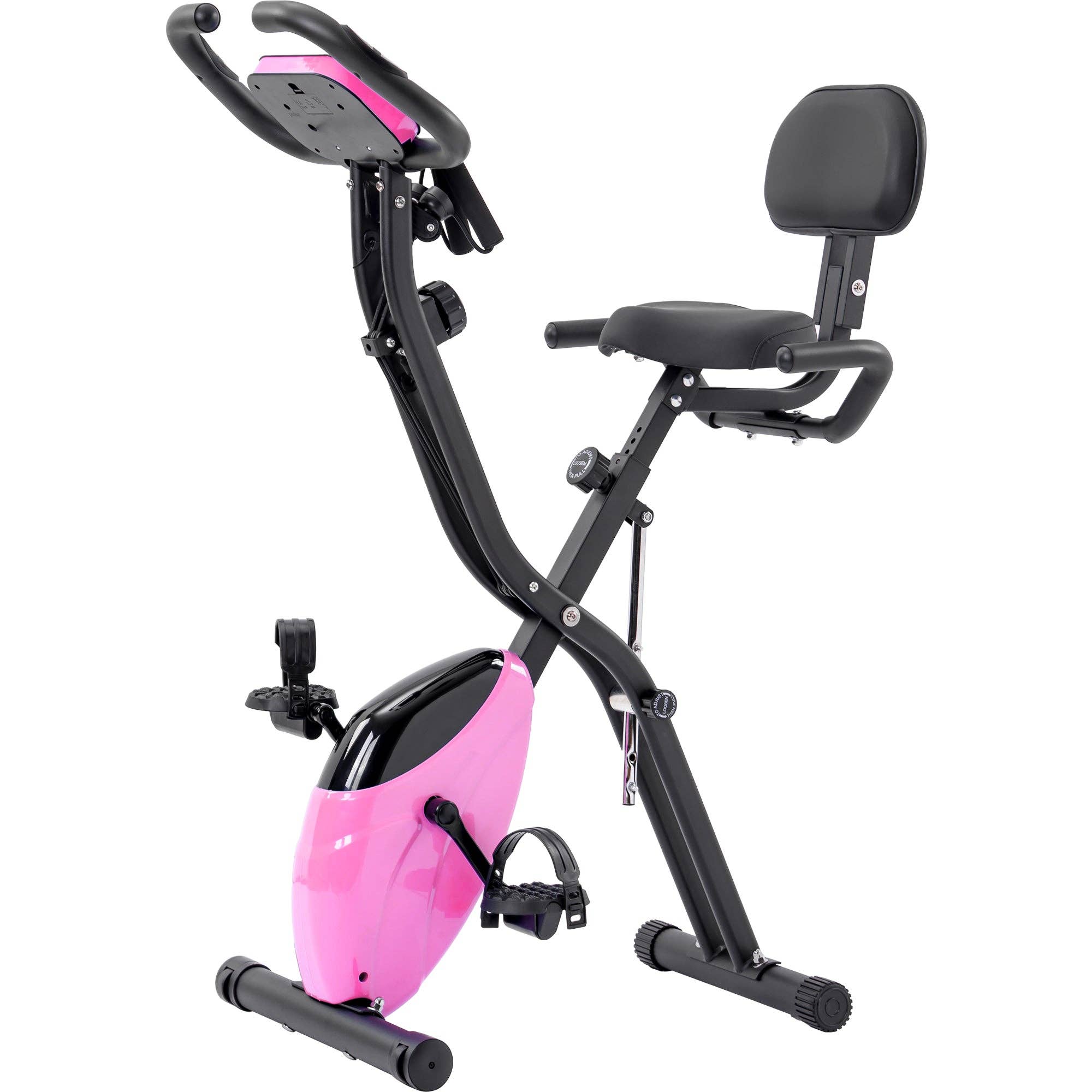 Orange County Decor - Wholesale Fitness Equipment - Folding Exercise Bike, Fitness Upright And Recumbent X Bike With 16 Level Adjustable Resistance, Arm Bands And Backrest Pink Metal15