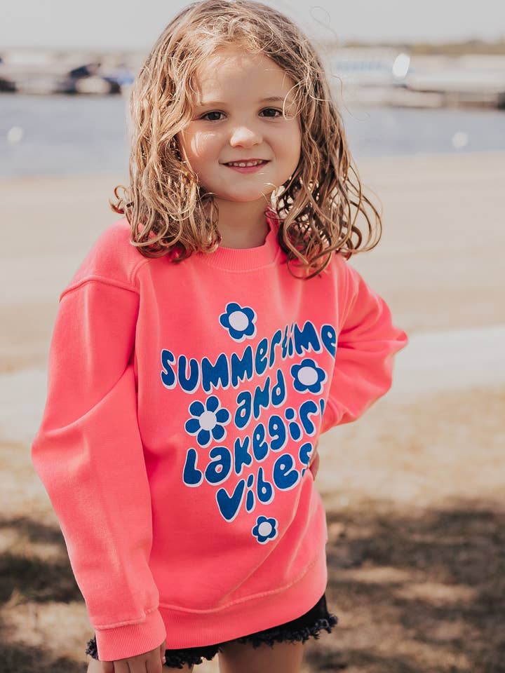 Youth Ringspun Fleece Crew in Neon Coral for wholesale by Lakegirl