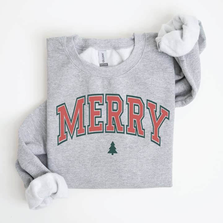 P E T I T R U E - Wholesale Graphic Sweatshirt - Women's - Christmas Sweatshirt MERRY Holiday Crewneck Sweaters1