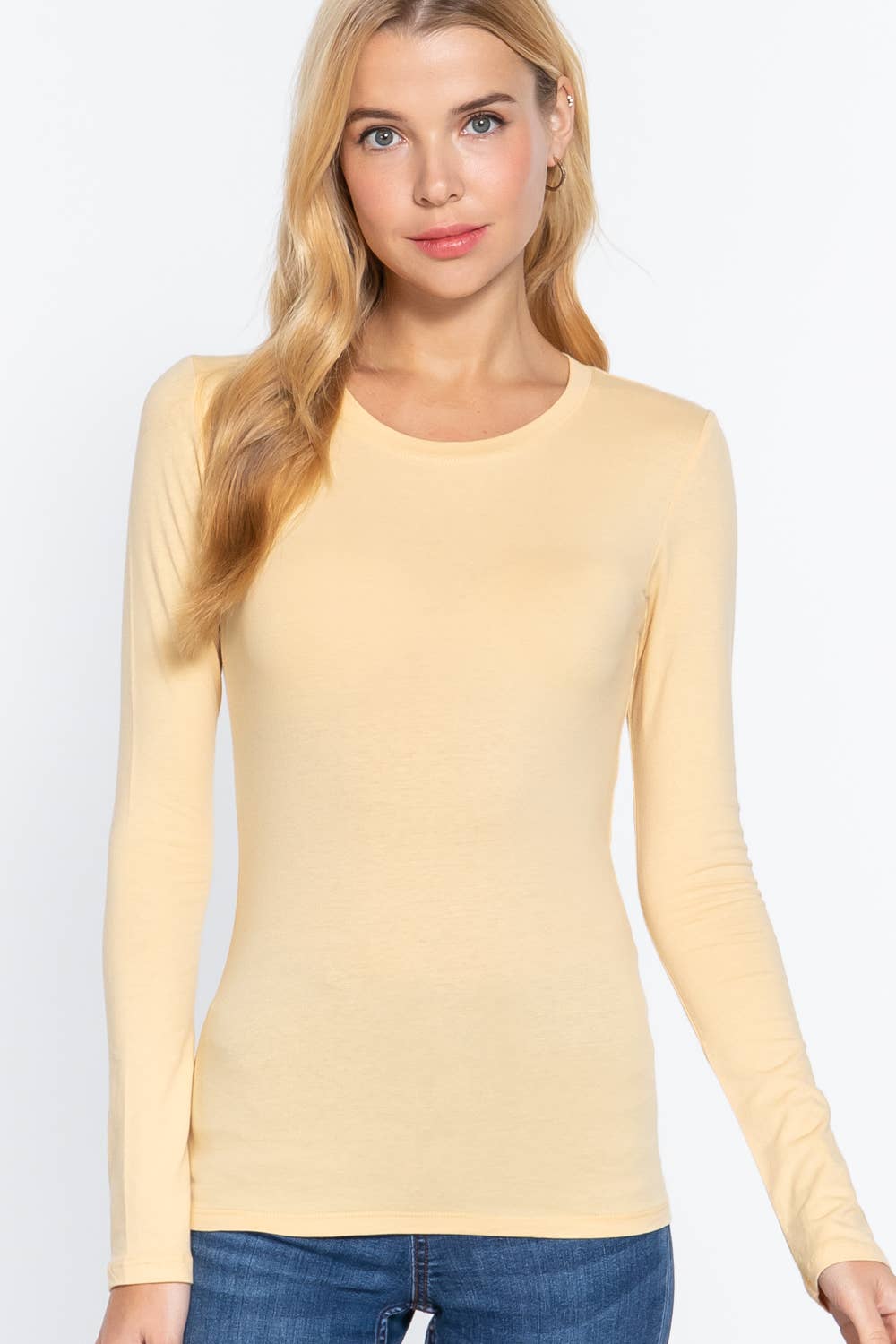 Active Basic | Active USA - Wholesale Knit Top - Women's - Long Sleeve Crew Neck Cotton Spandex Jersey Top40