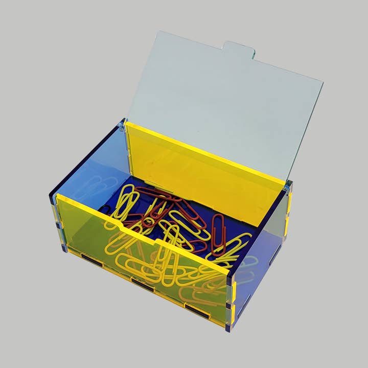 Paperclip Desk Box Neon Blue/ Neon Yellow/ Glass Green Clea for wholesale by MPBimage
