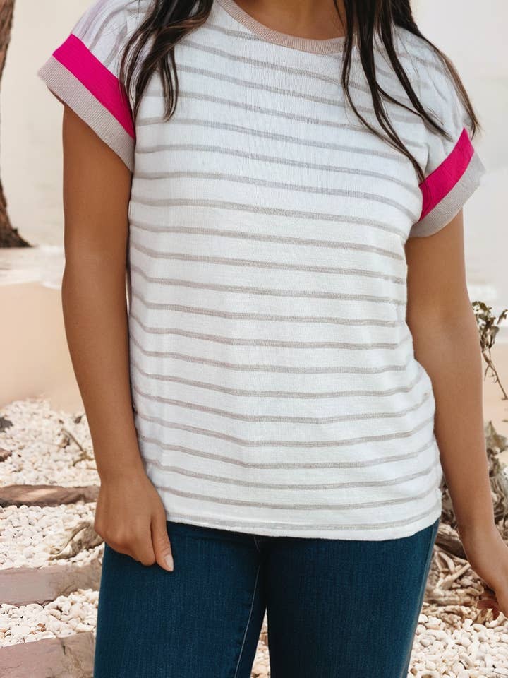 LDC Color Block Trim Round Neck Short Sleeve Top for wholesale by Little Daisy Closet