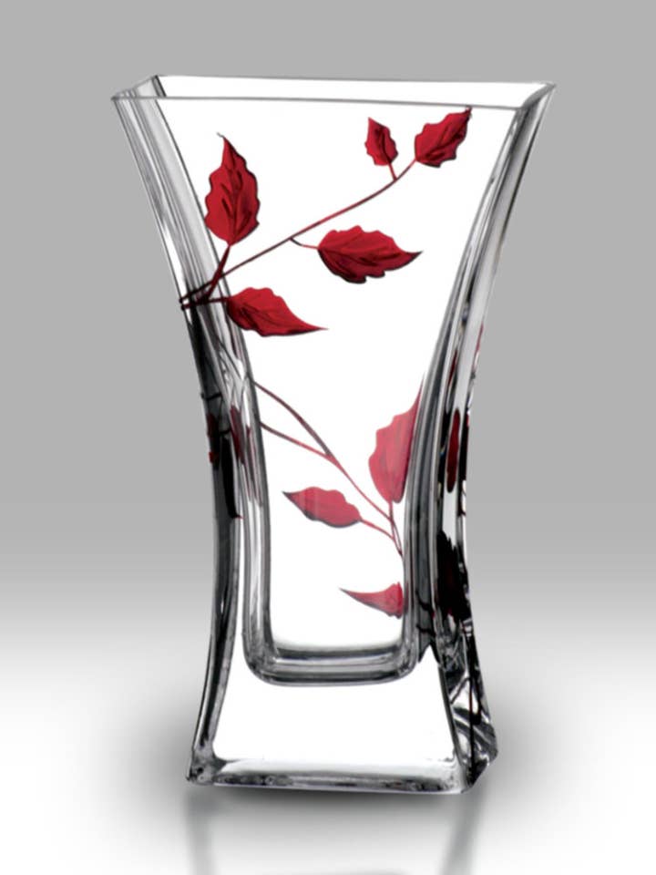 Ruby Leaf - 23 cm Platte Uitlopende Vaas voor wholesale door Nobile Glassware Ltd.