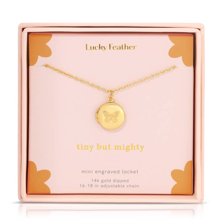 Lucky Feather - Wholesale Locket Necklace - Mini Engraved Locket - BUTTERFLY