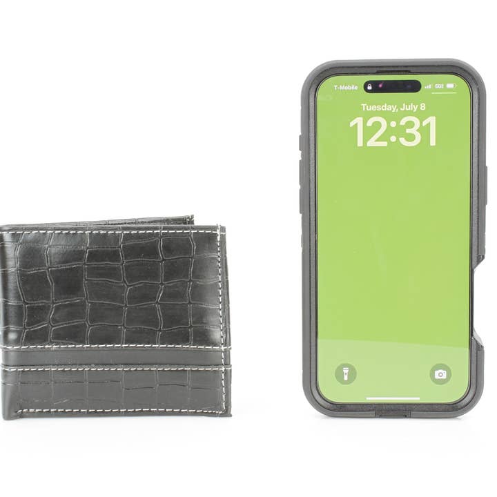 Leather Impressions Inc - Wholesale Wallet - Men's - Crocodile Embossed Vegan Wallet with Solid Band VL 90419