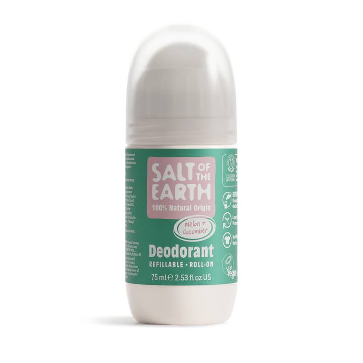 Melon & Cucumber Natural Refillable Roll-On Deodorant 75ML for wholesale by Salt of the Earth