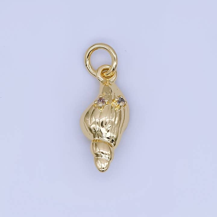 24K Gold Filled 17mm Clear CZ Nautical Clam Sea Shell Multidimensional 3D Charm | A1612 for wholesale by Aim Eternal