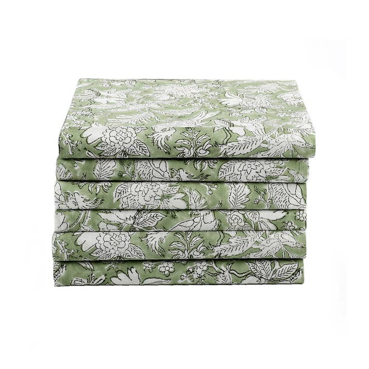 Cotton Print Club - Wholesale Dinner & cloth napkin - Cotton Cloth Napkins - Olive Green (Set of 6)4