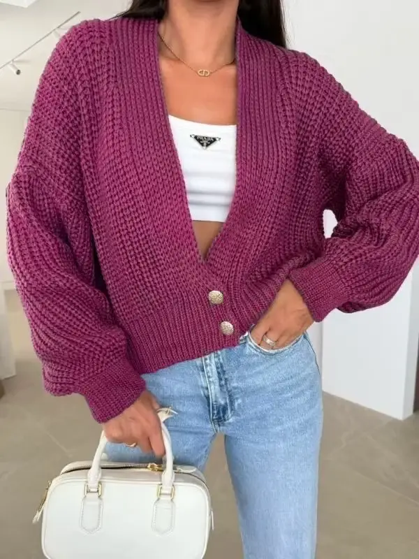 ESTEE BROWN - Wholesale Knit Sweater - Women's - Knit cardigan with 2 buttons - 181791