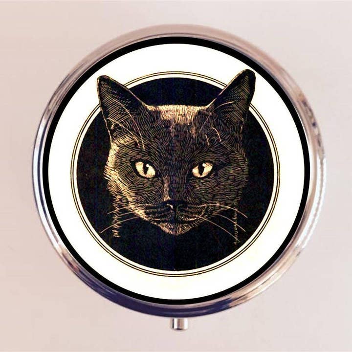 Black Cat Head Pill Box Case Pillbox Holder Trinket Stash Box Retro Animal Art for wholesale by FringePop