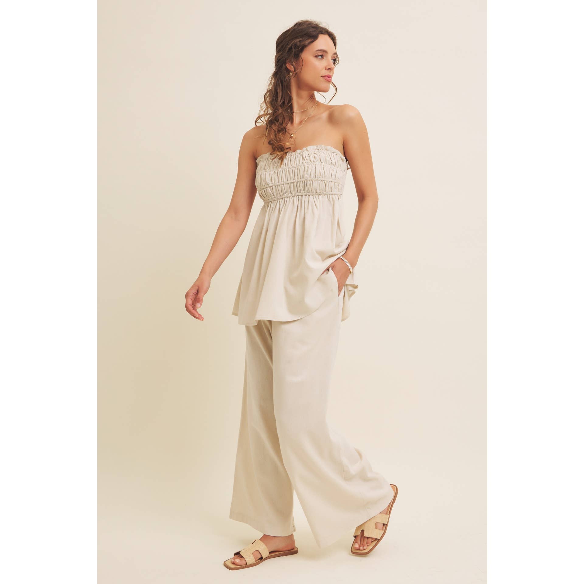 in february – Blusa - Mulher por atacado – TOP TÚNICA SEM ALÇAS DRAPEADO EM VISCOSE E LINHO28