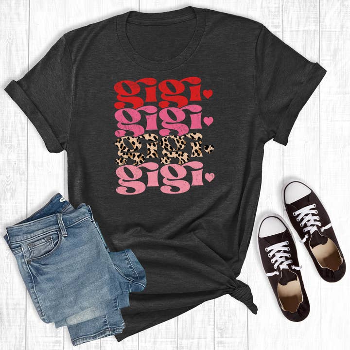 Leopard Gigi Stacked Valentine Graphic Tee for wholesale by The Way Down South