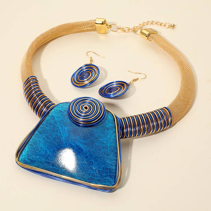 Sensibling Corp. - Wholesale Jewelry Set - Bold Resin Geometric Pendant Accent Statement Necklace5