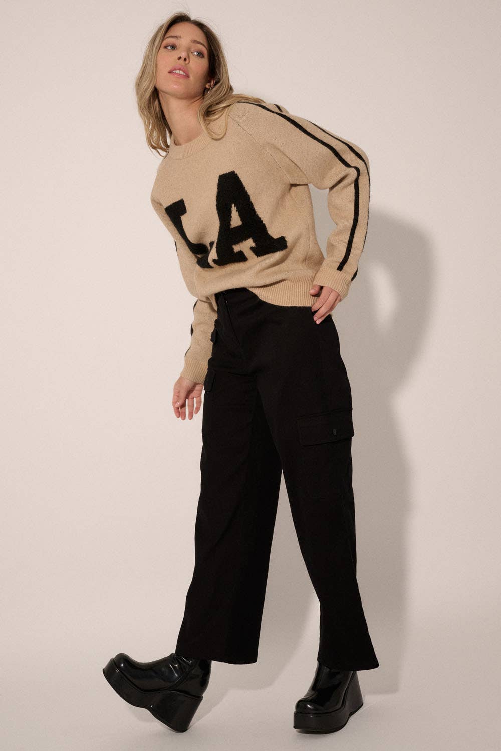 Promesa USA - Venta al por mayor Jersey de punto - Mujer - Suéter liso con cuello redondo LA9