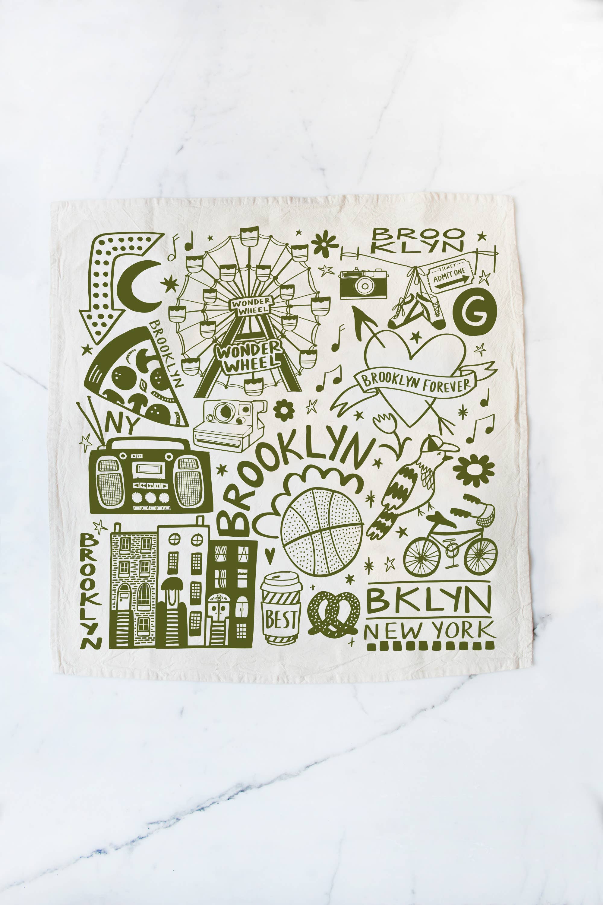 Calhoun & Co. - Wholesale Tea Towel - Brooklyn Forever Screen Printed Tea Towel2