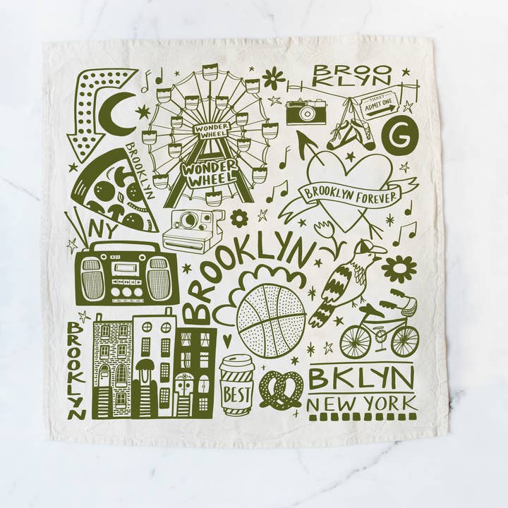 Calhoun & Co. - Wholesale Tea Towel - Brooklyn Forever Screen Printed Tea Towel2