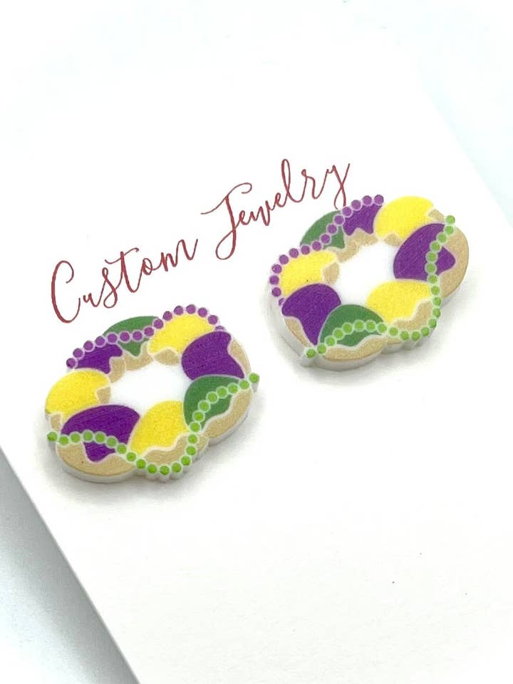 Mardi Gras King Cake Stud Earrings for wholesale by Cora's Den